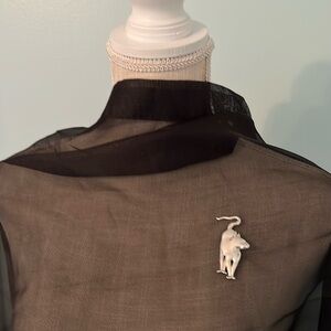 Silver Tone Cat Brooch Pin